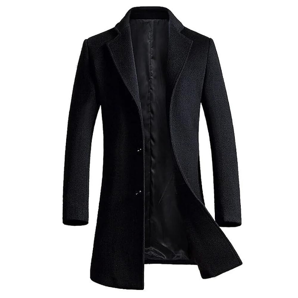Men's Solid Color Wool Blend Long Jacket Mens Casual Turn